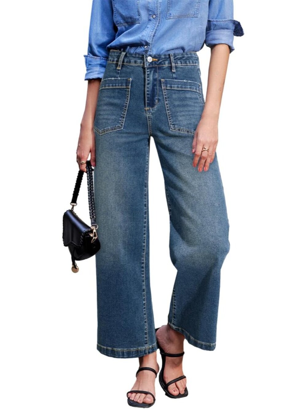 Wide Leg Jeans for Women High Waisted Stretchy Ankle Denim Pants